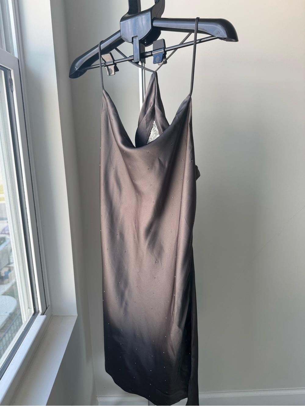 Black Satin Slip Dress with Subtle Crystal Embellishments size XL - Picture 8 of 8